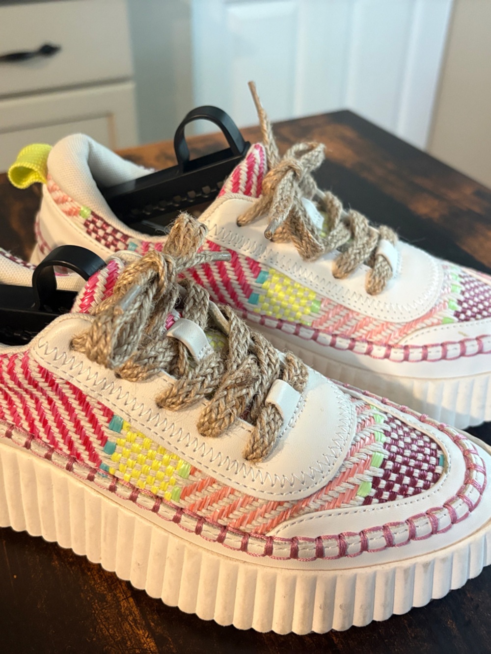 Dolce Vita Pink, Yellow & White Woven Platform Sneakers